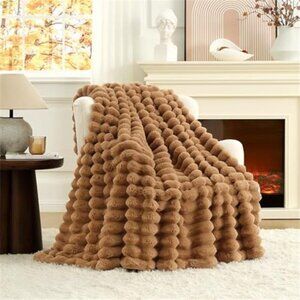 Faux Fur Throw Blanket 50x60 Plush Soft Warm Couch Sofa Brown Fleece